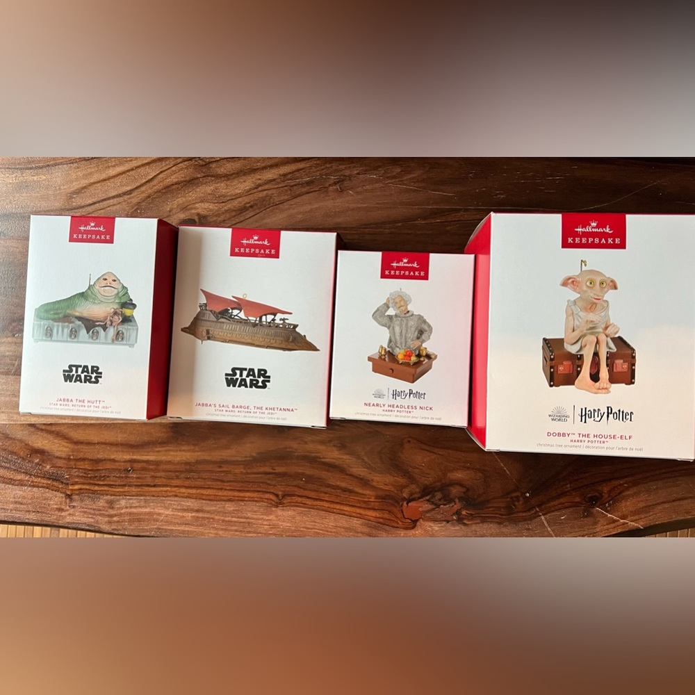 4 NIB Star Wars and Harry Potter Hallmark Ornaments Must sell